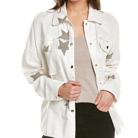 Elan Stars Jacket Size L White Snap Front shacket western southwest novelty - Picture 1 of 10